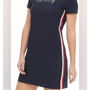 Tommy Hilfiger Navy Tee Dress with Tricolor Stripes